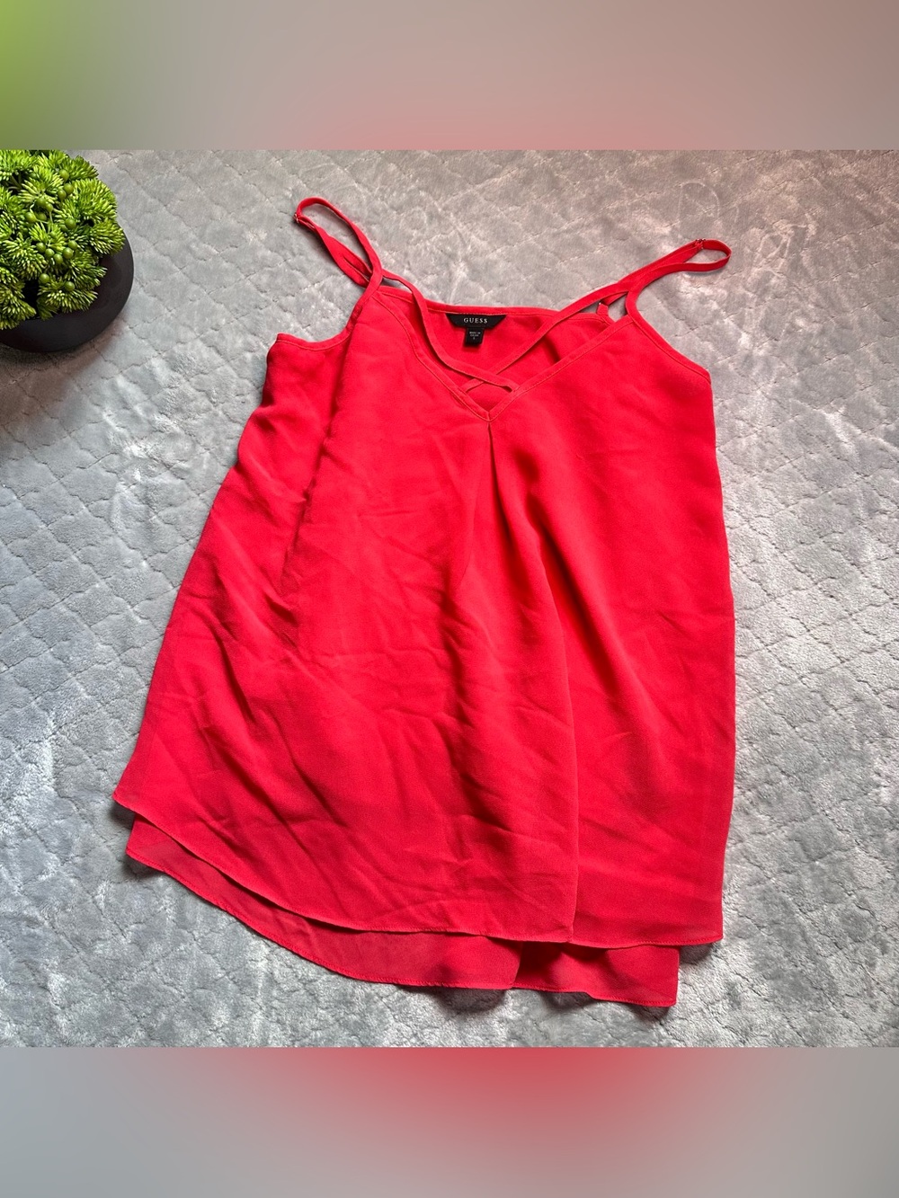 Barbiecore Hot Pink Layered Cami Tank Guess Strappy Sleeveless Blouse